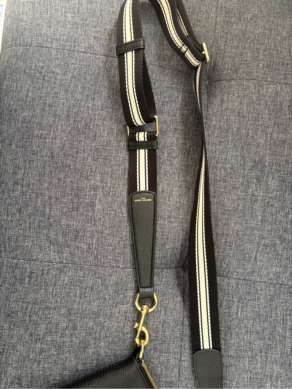 Marc Jacobs Black Pebbled Leather Crossbody Bag with Stripe Strap - Picture 6 of 9